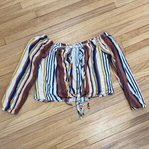 Striped Off-Shoulder Tie-Front Women's Top XS
